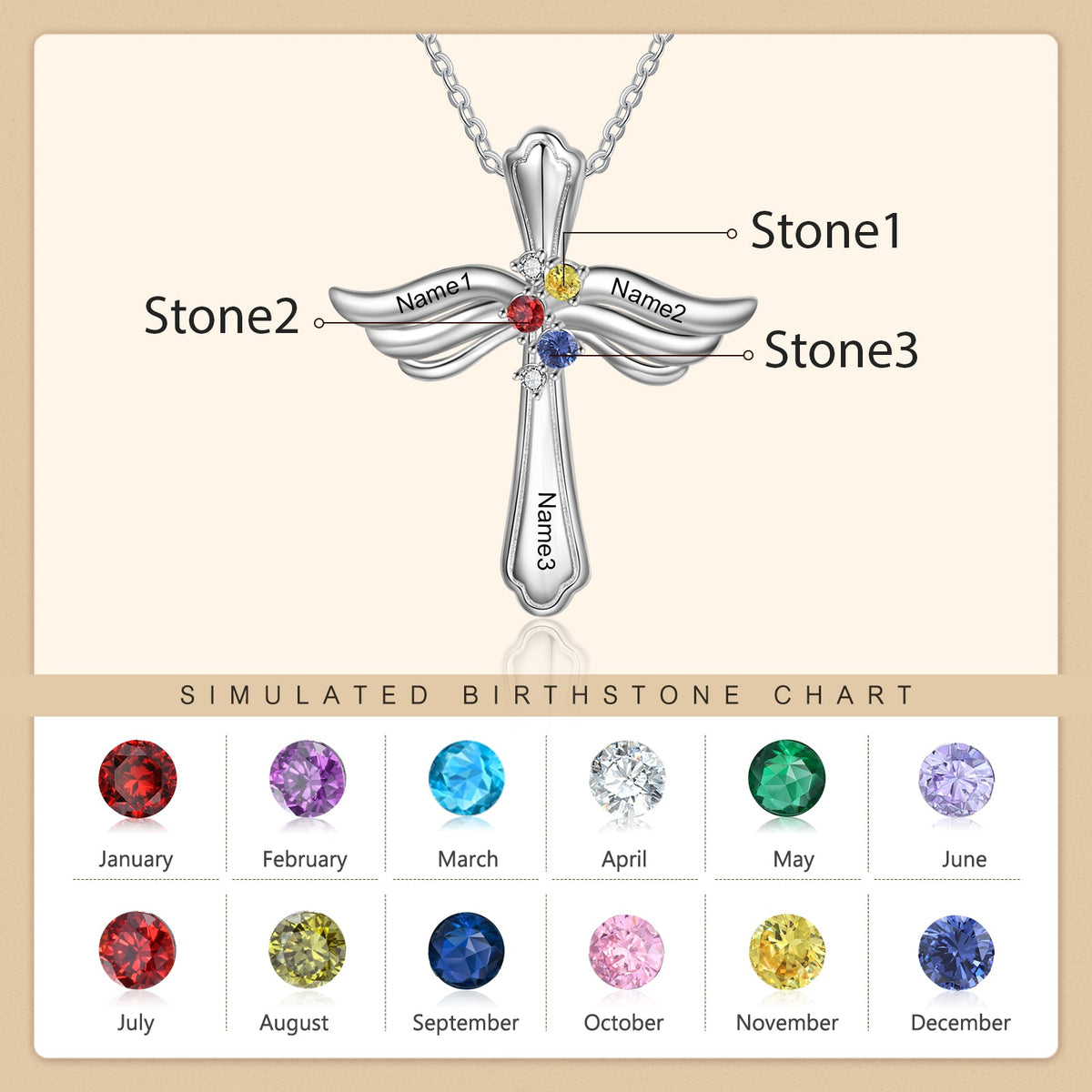 Engraved Rhodium Plated Cross Necklace