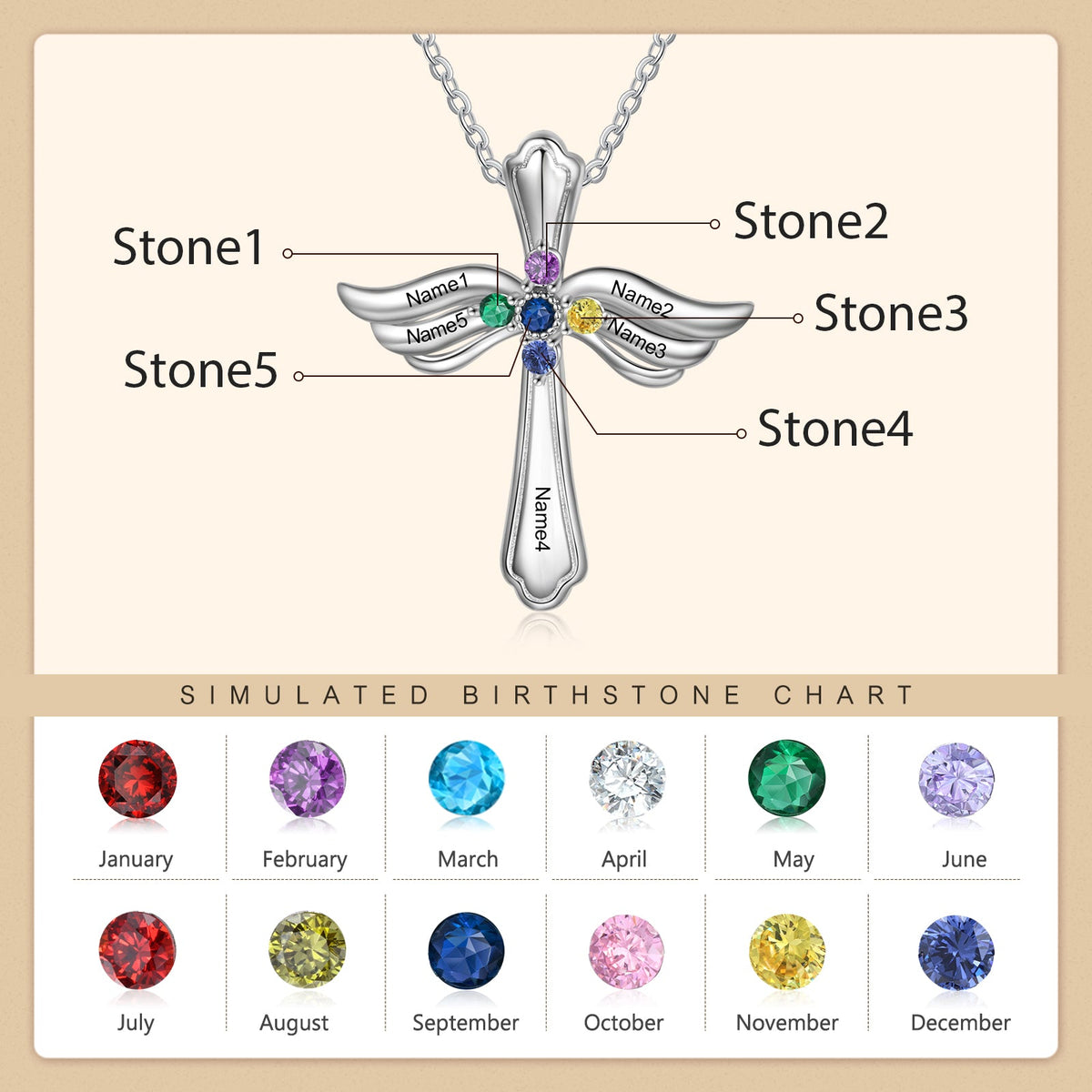 Engraved Rhodium Plated Cross Necklace