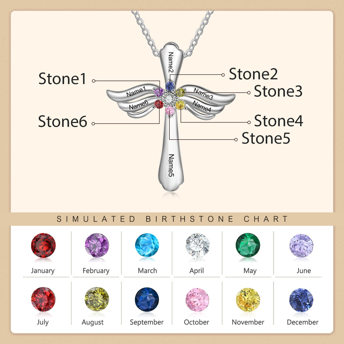 Engraved Rhodium Plated Cross Necklace