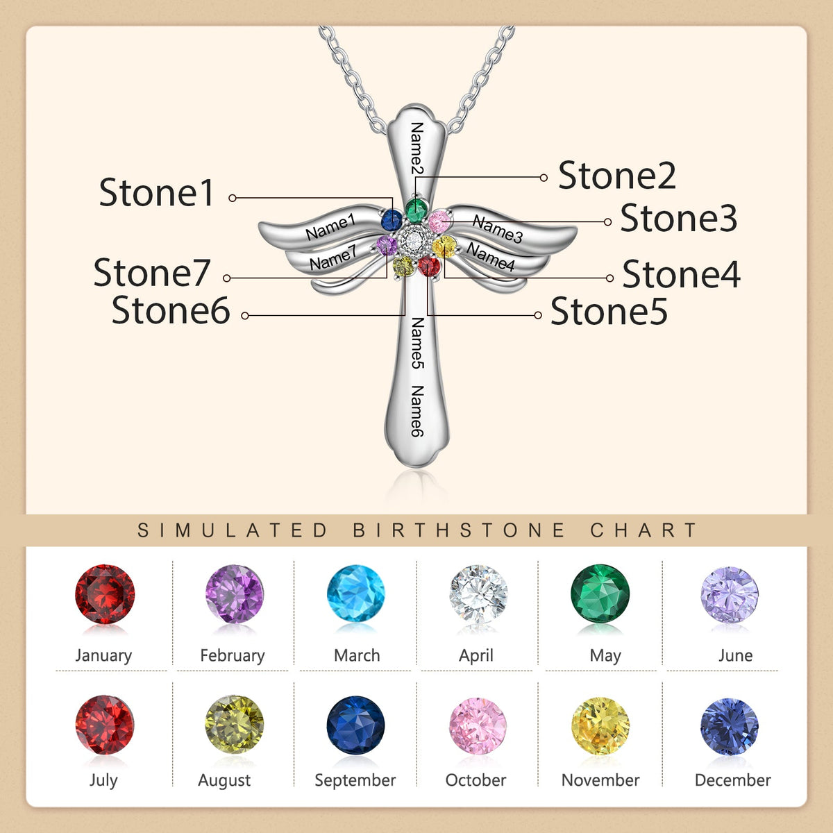 Engraved Rhodium Plated Cross Necklace