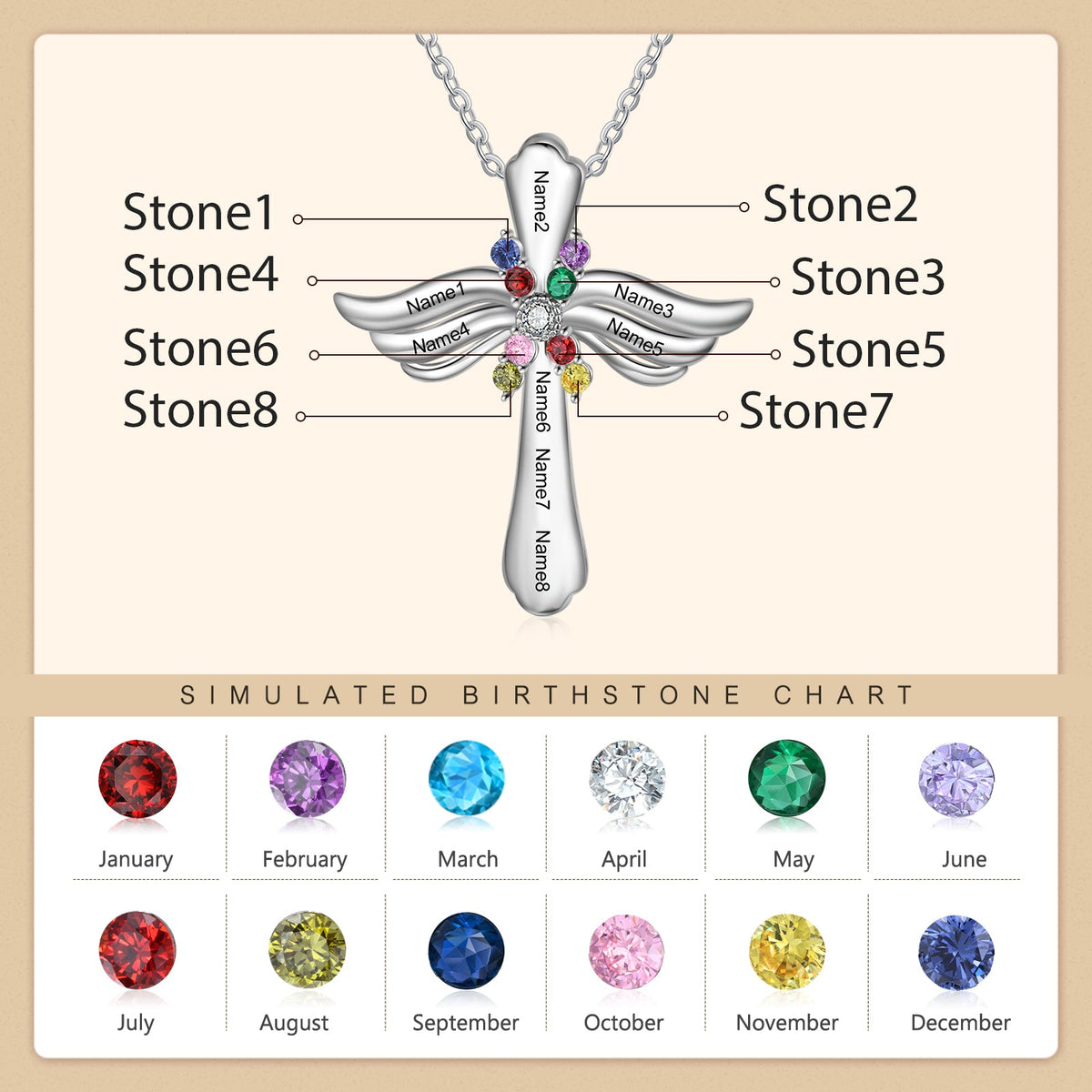 Engraved Rhodium Plated Cross Necklace
