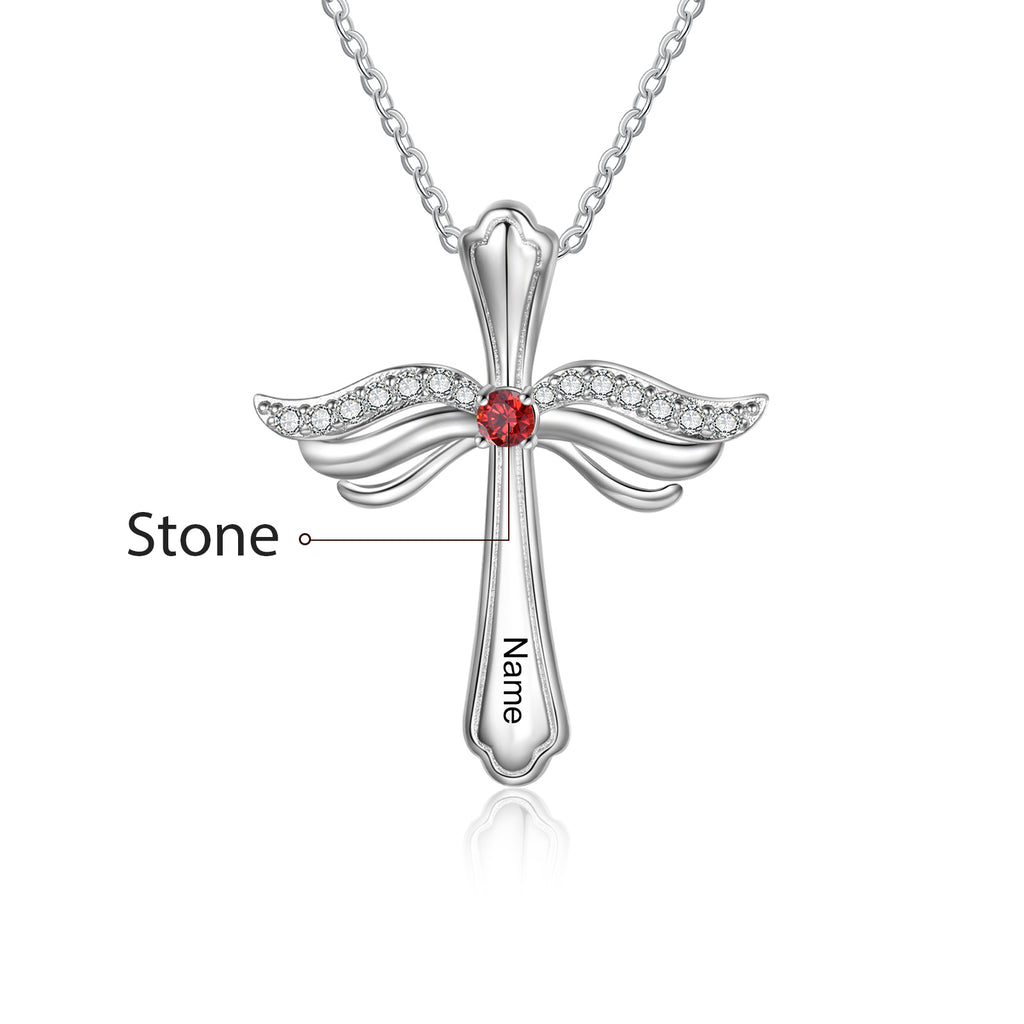 Engraved Rhodium Plated Cross Necklace