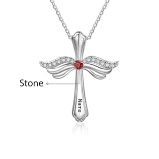 Engraved Rhodium Plated Cross Necklace