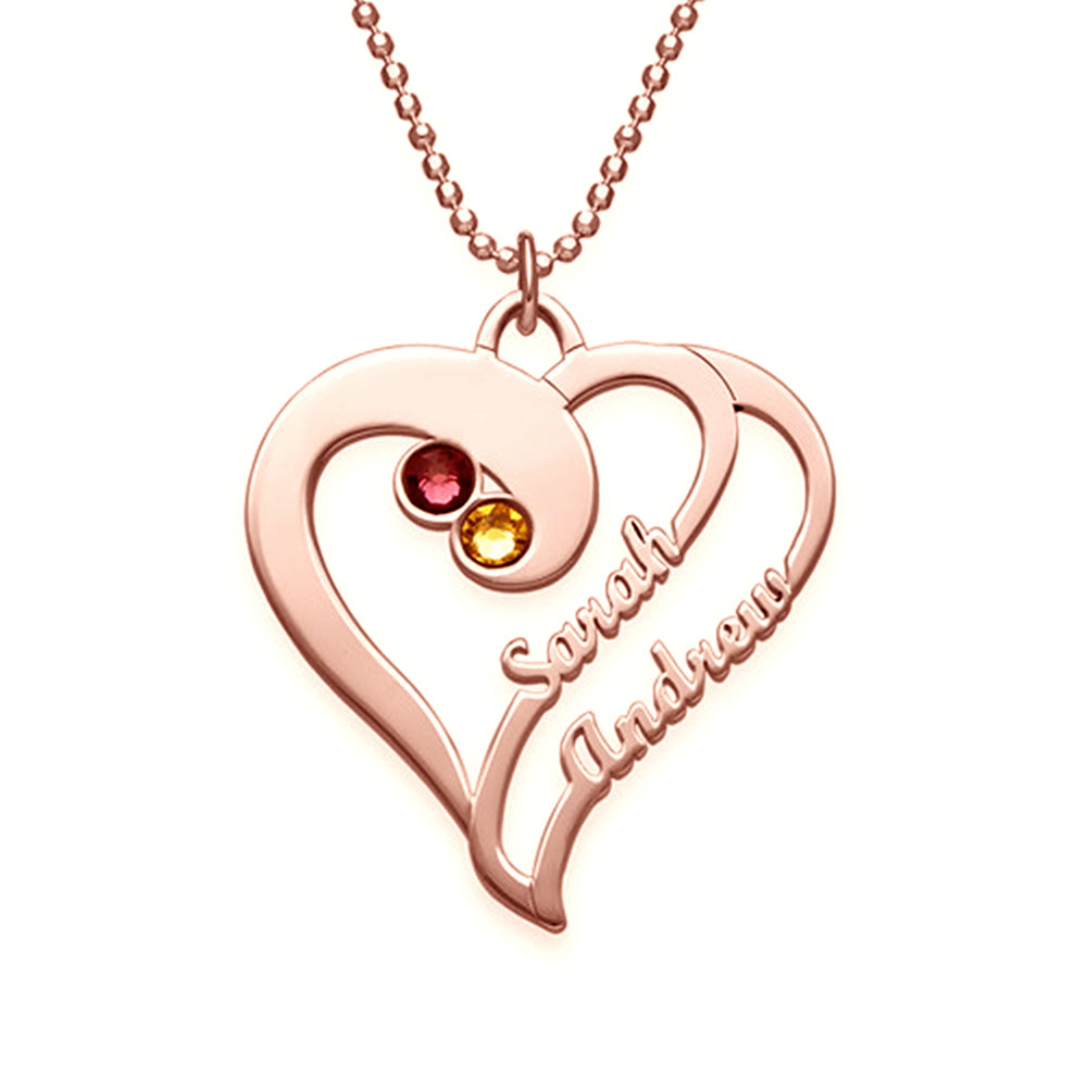 925 Sterling silver Two Hearts Forever One Birthstone Necklace
