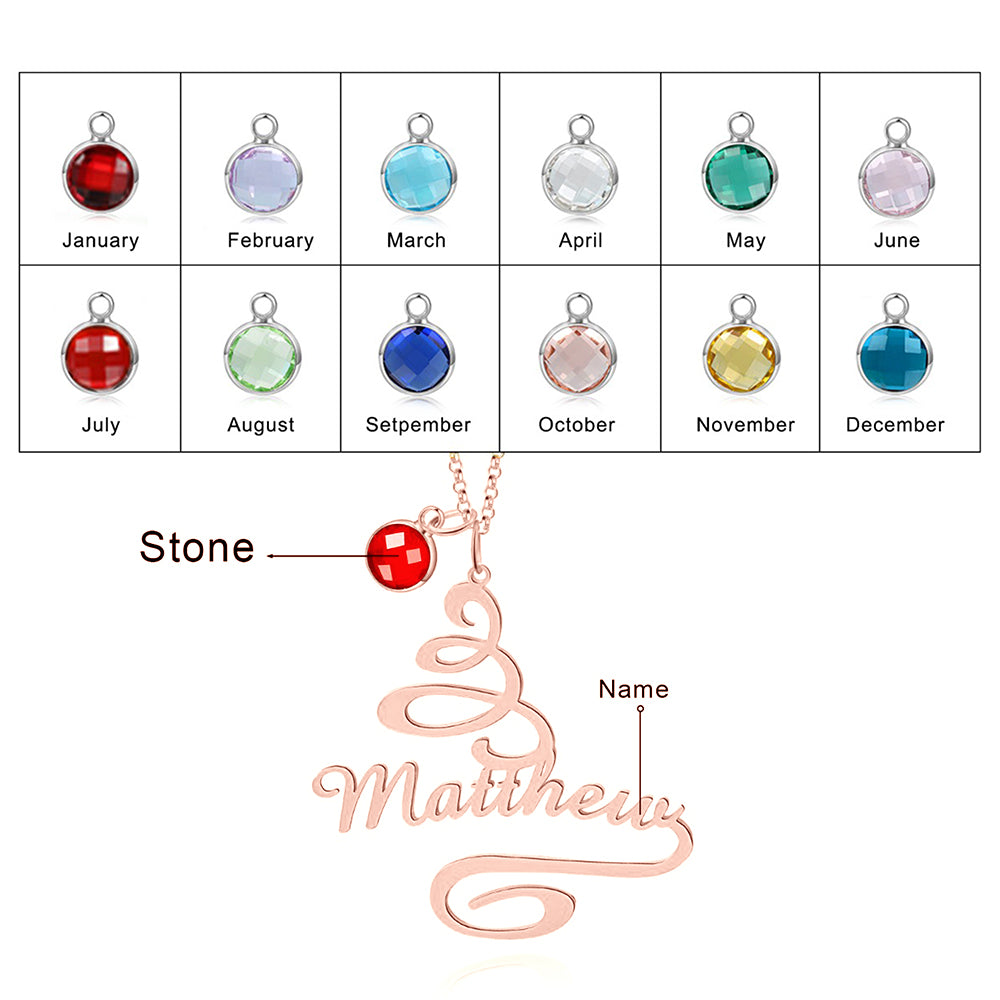 Stainless Steel Christmas Tree Birthstone Name Necklace