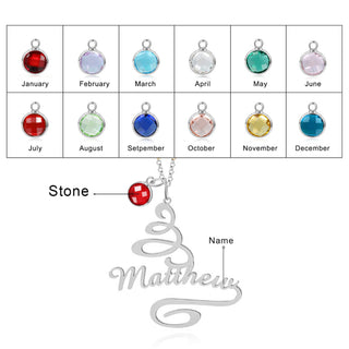 Stainless Steel Christmas Tree Birthstone Name Necklace