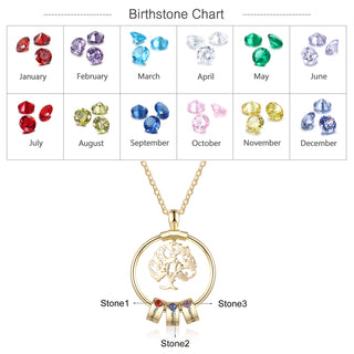 Birthstone & Engraved Life Tree Necklace