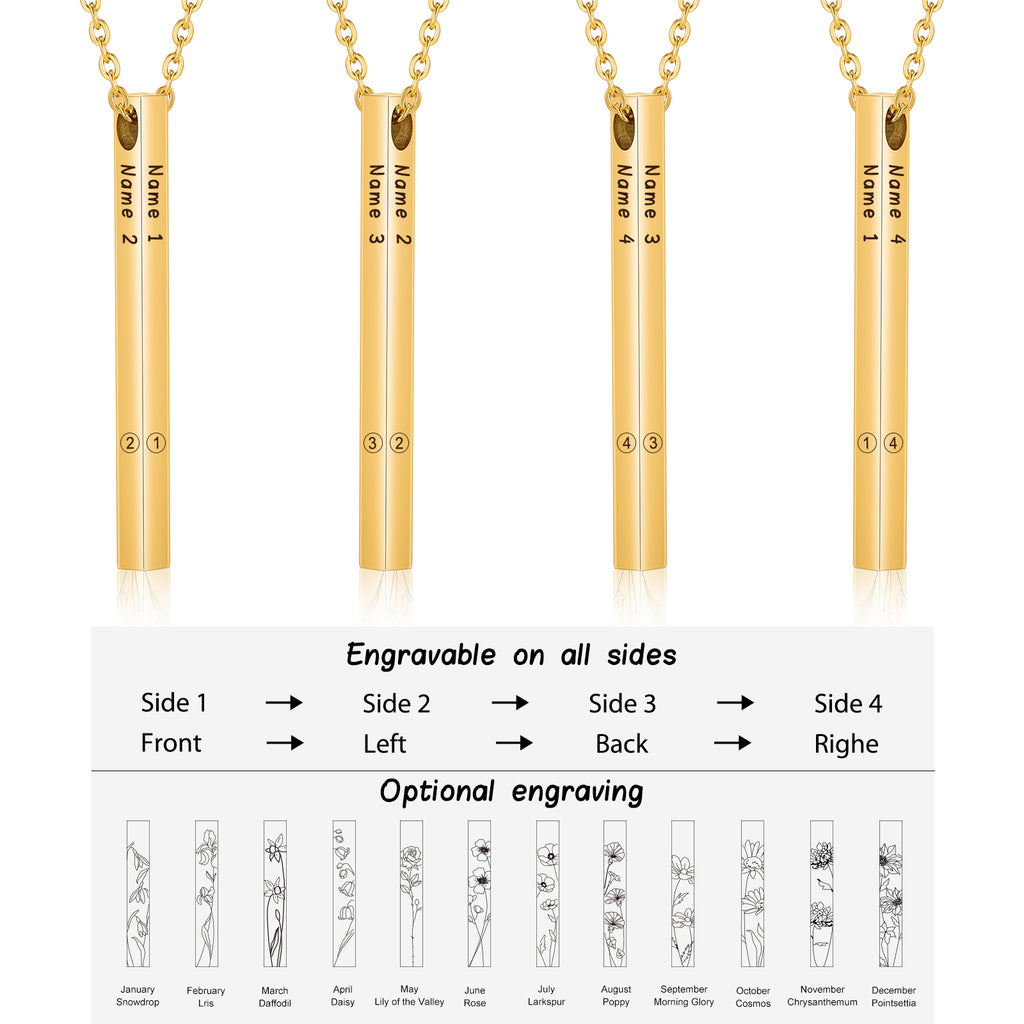 Personalized Sainless Steal Vertical Bar Necklace
