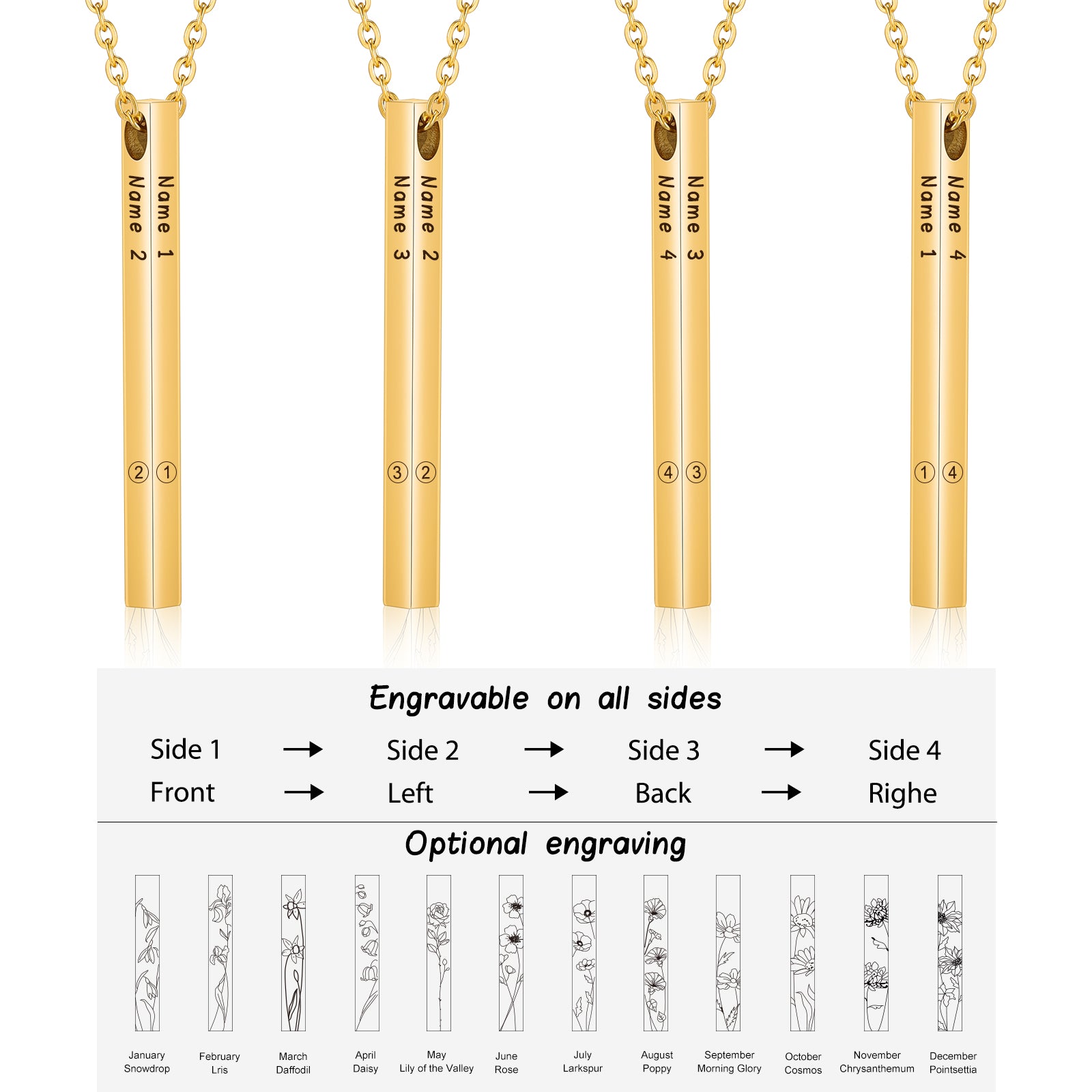 Personalized Sainless Steal Vertical Bar Necklace