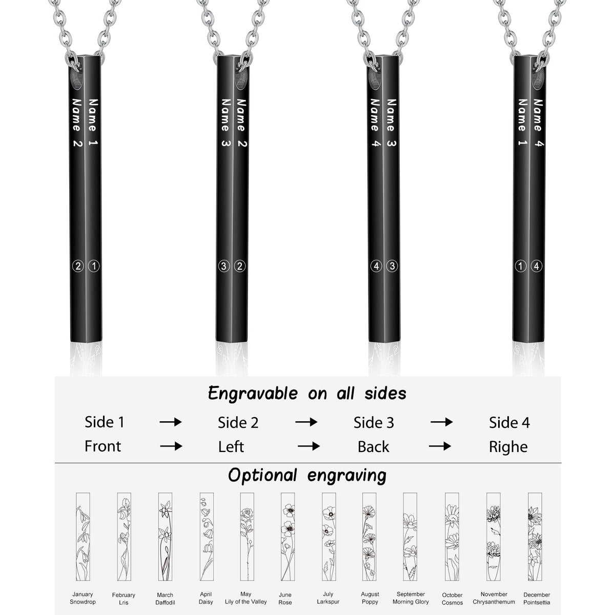 Personalized Sainless Steal Vertical Bar Necklace