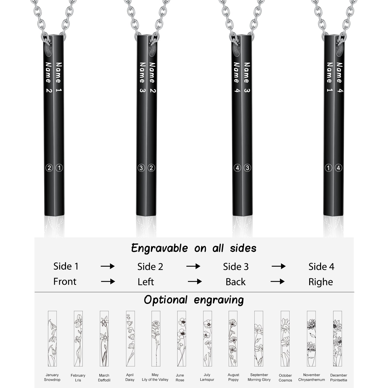 Personalized Sainless Steal Vertical Bar Necklace