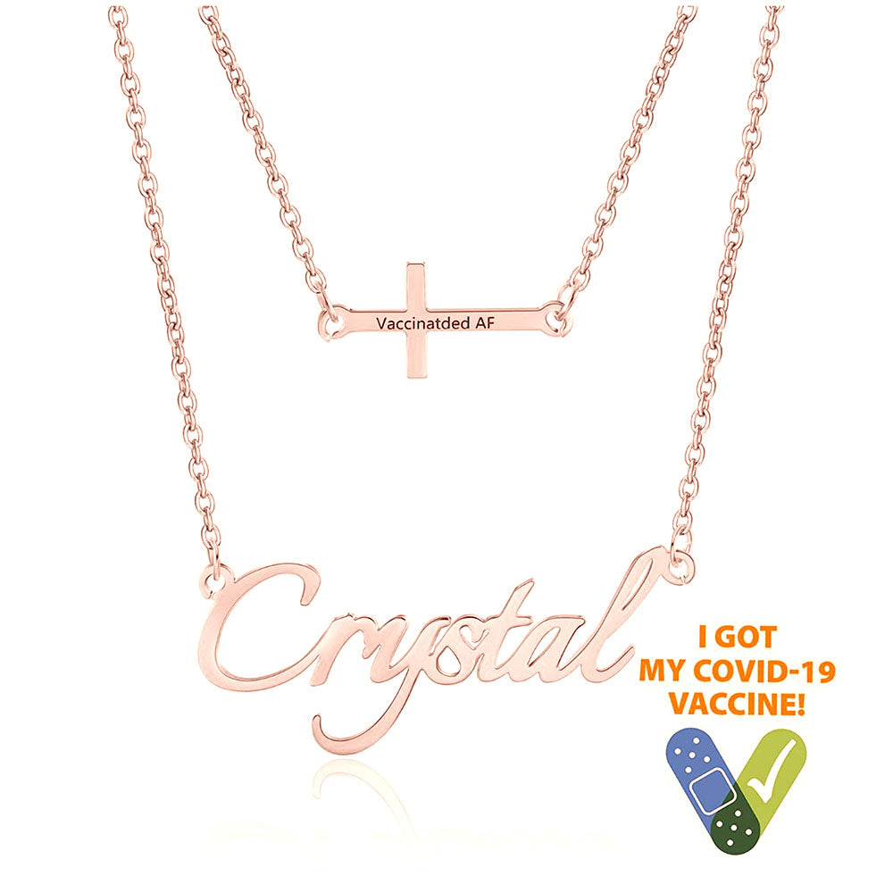 Have Been Vaccinated Custom Name Rhodium Plated Necklace