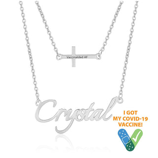 Have Been Vaccinated Custom Name Rhodium Plated Necklace