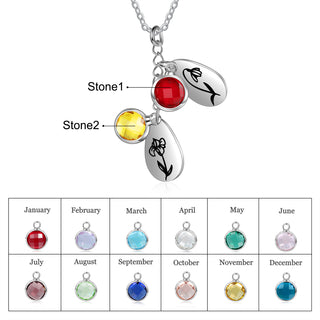 Stainless Steel Water drop Birthstone Birth Flower Necklace