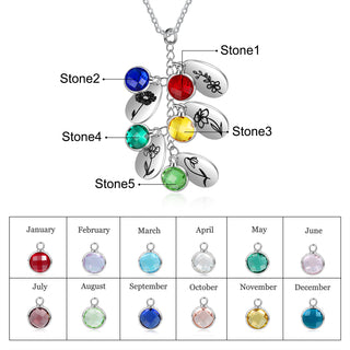 Stainless Steel Water drop Birthstone Birth Flower Necklace