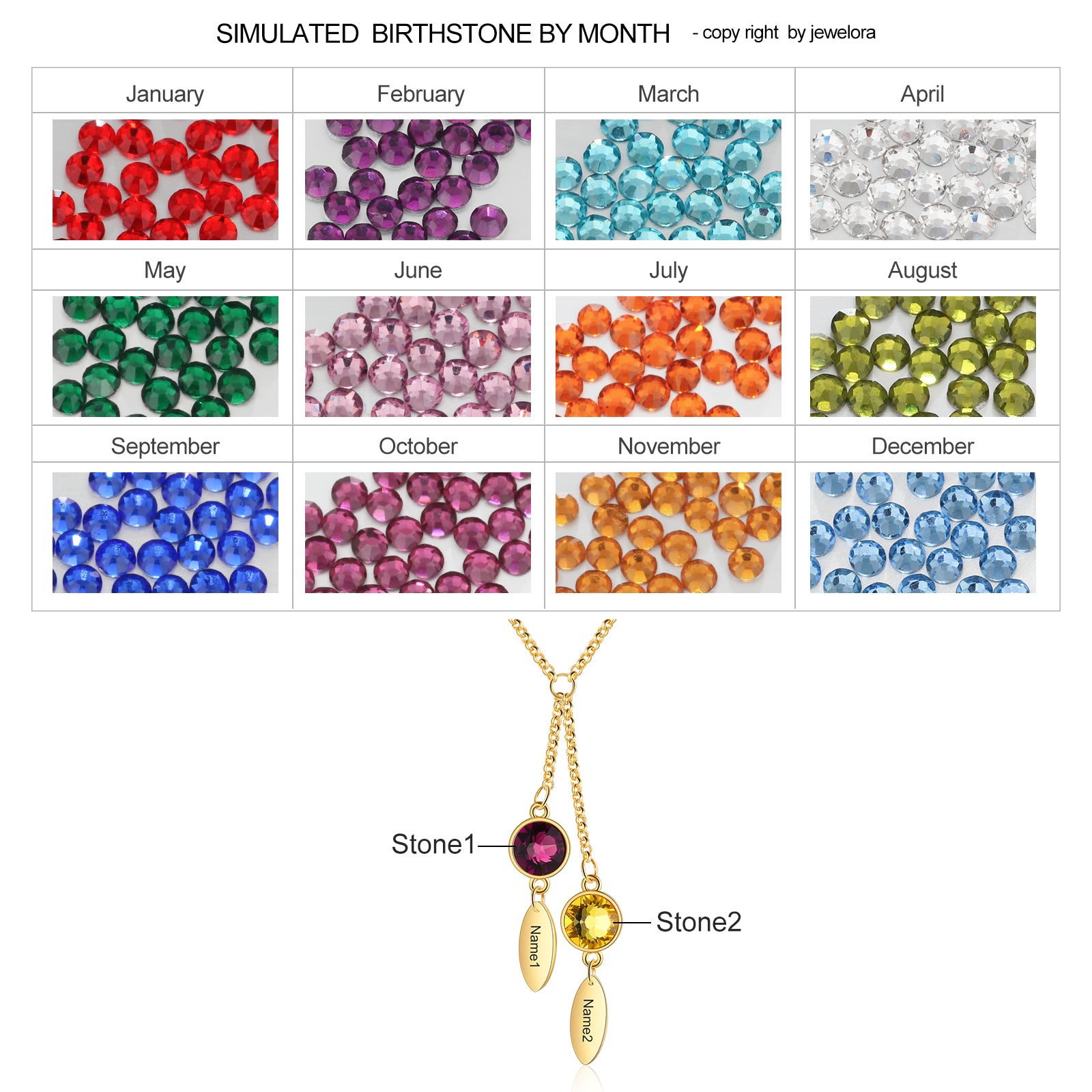 Rhodium Plated Wtaer Drop Birthtsone Necklace