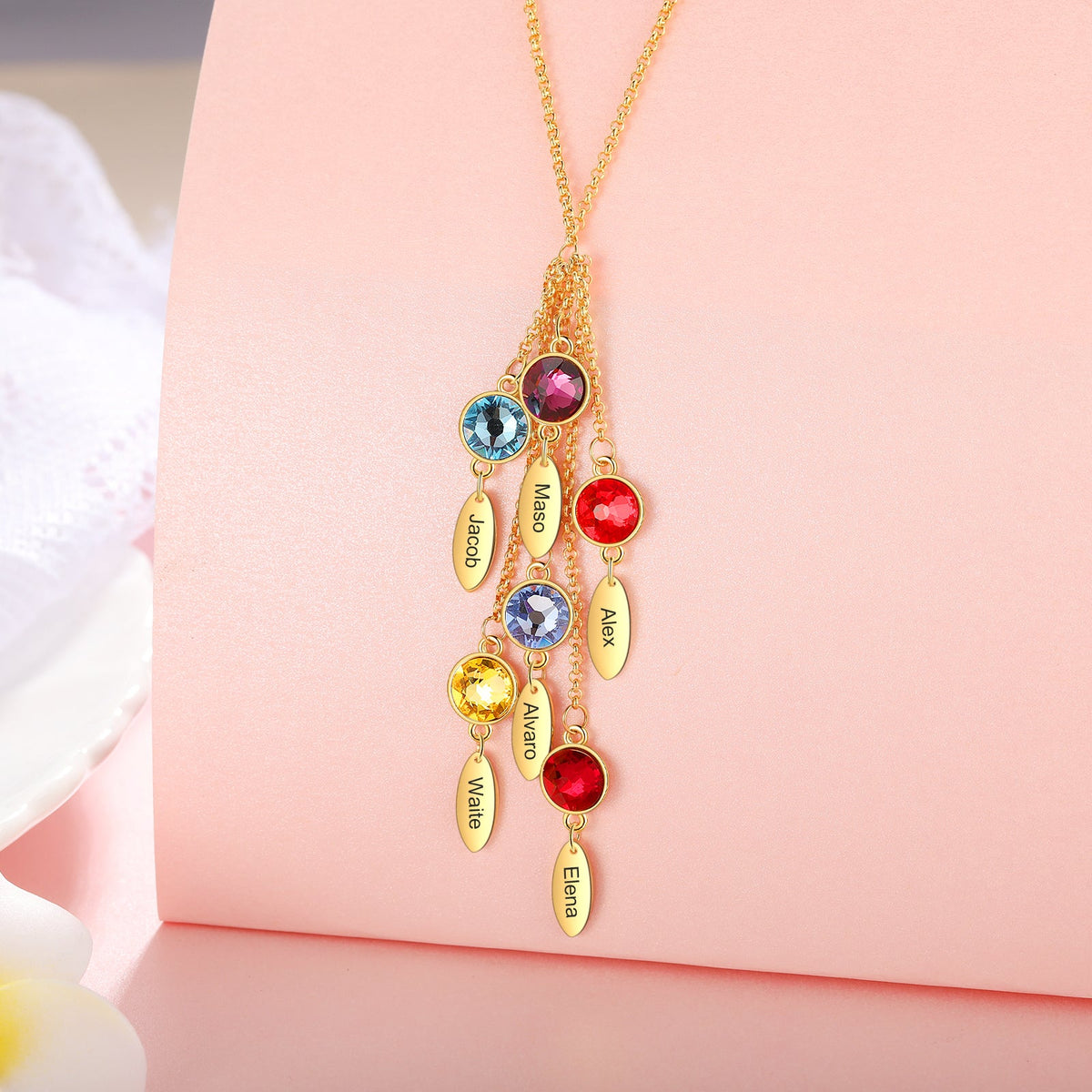 Rhodium Plated Wtaer Drop Birthtsone Necklace