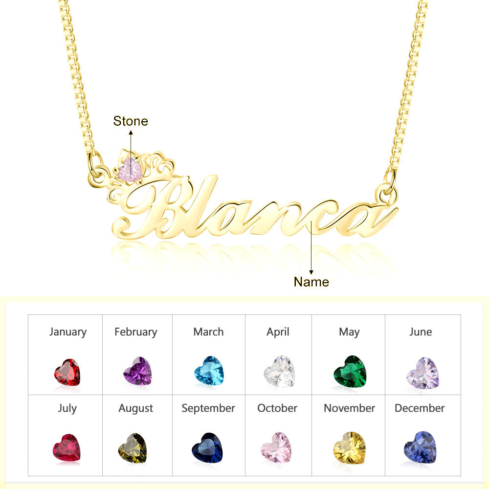 Birthstone & Engraved Name Necklace
