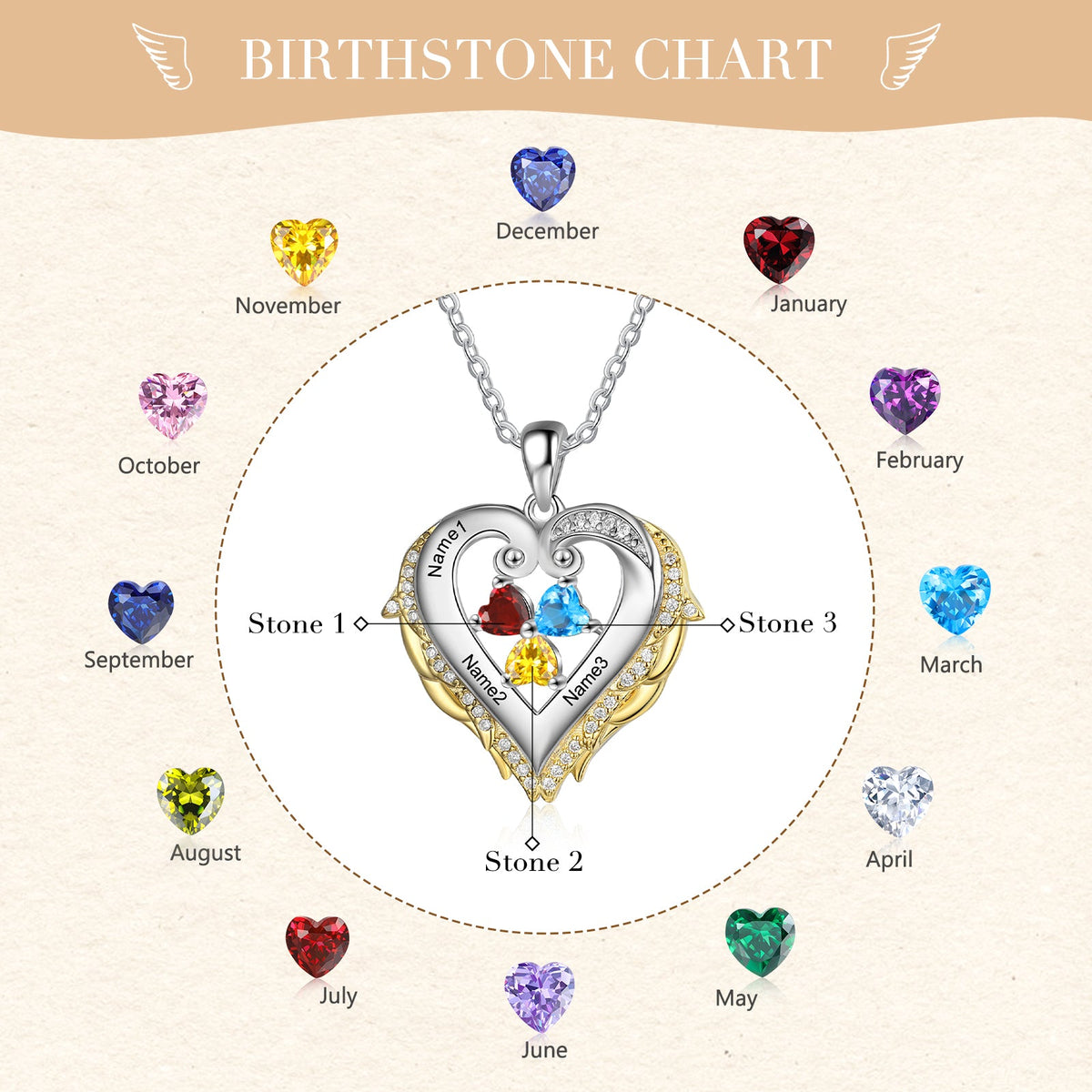 925 Silver Heart Birthstone Pendant Necklace