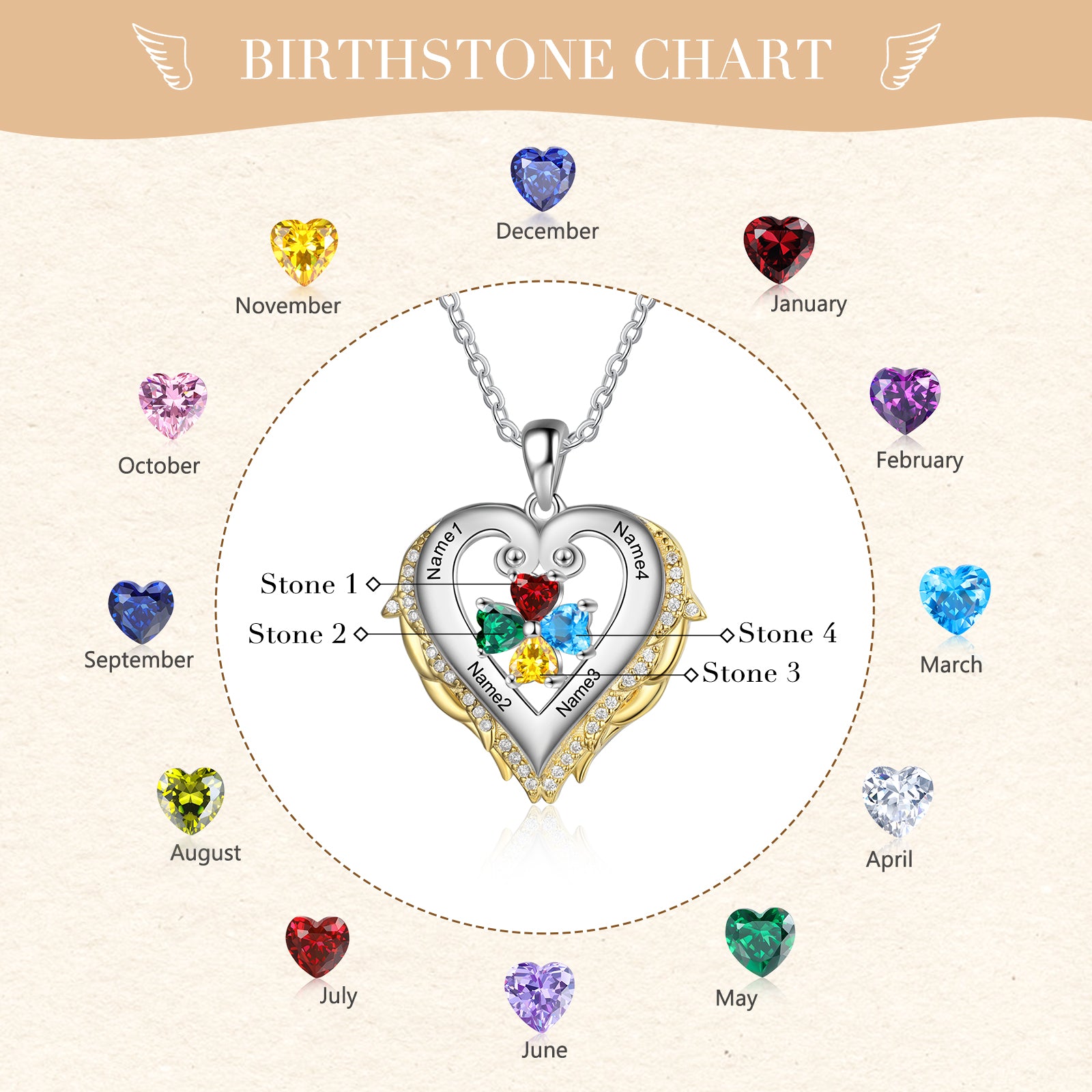 925 Silver Heart Birthstone Pendant Necklace