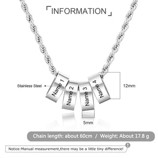 Engraving Stainless Steel Charm Bead Necklace