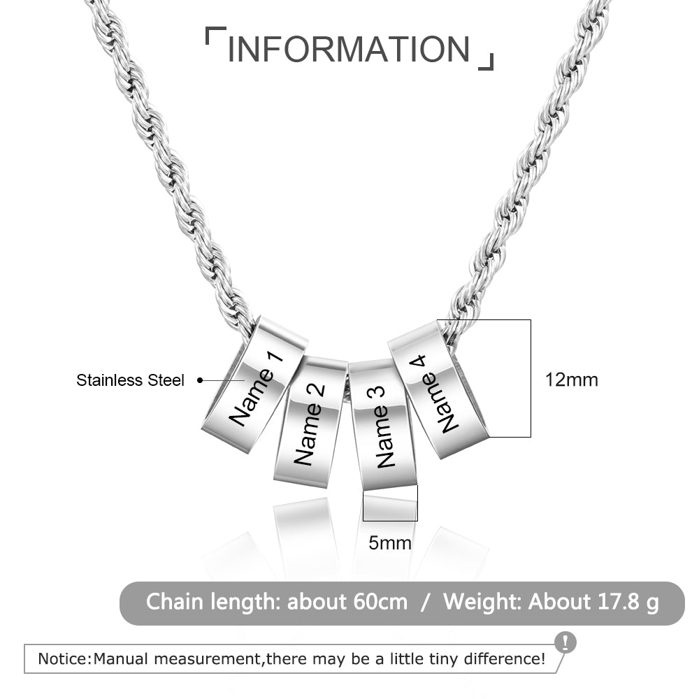 Engraving Stainless Steel Charm Bead Necklace