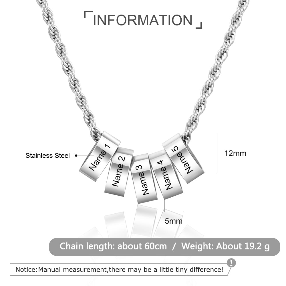 Engraving Stainless Steel Charm Bead Necklace