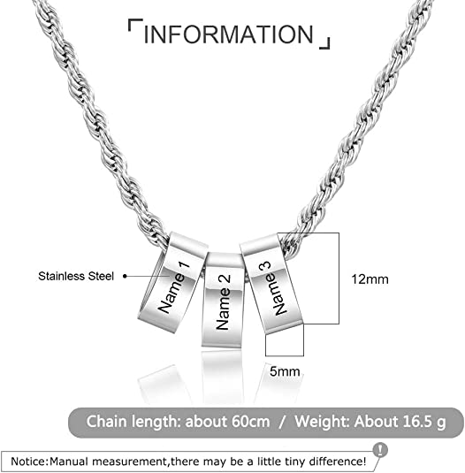 Engraving Stainless Steel Charm Bead Necklace