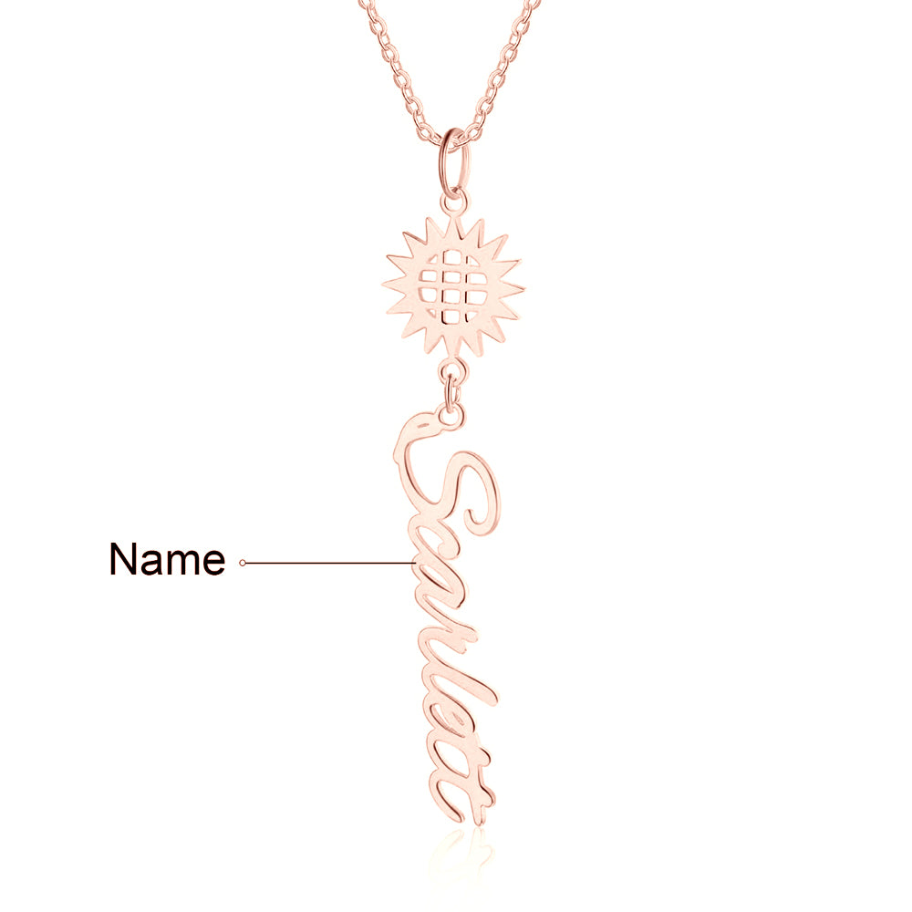 Personalized Rhodium Plated Sunflower Name Necklace