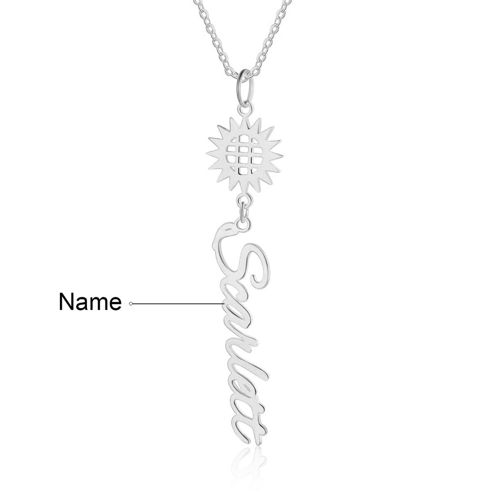 Personalized Rhodium Plated Sunflower Name Necklace