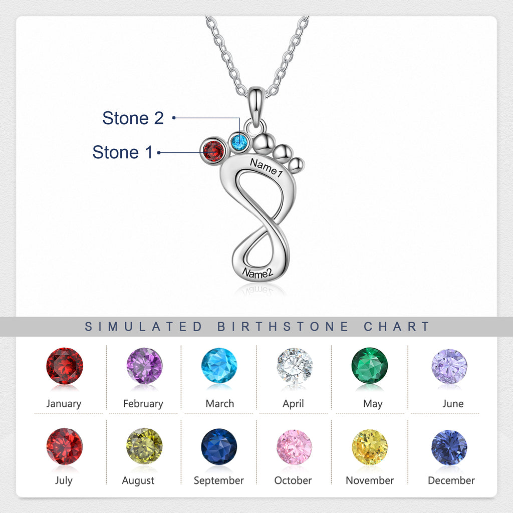 Engraved Rhodium Plated Baby Feet Necklace