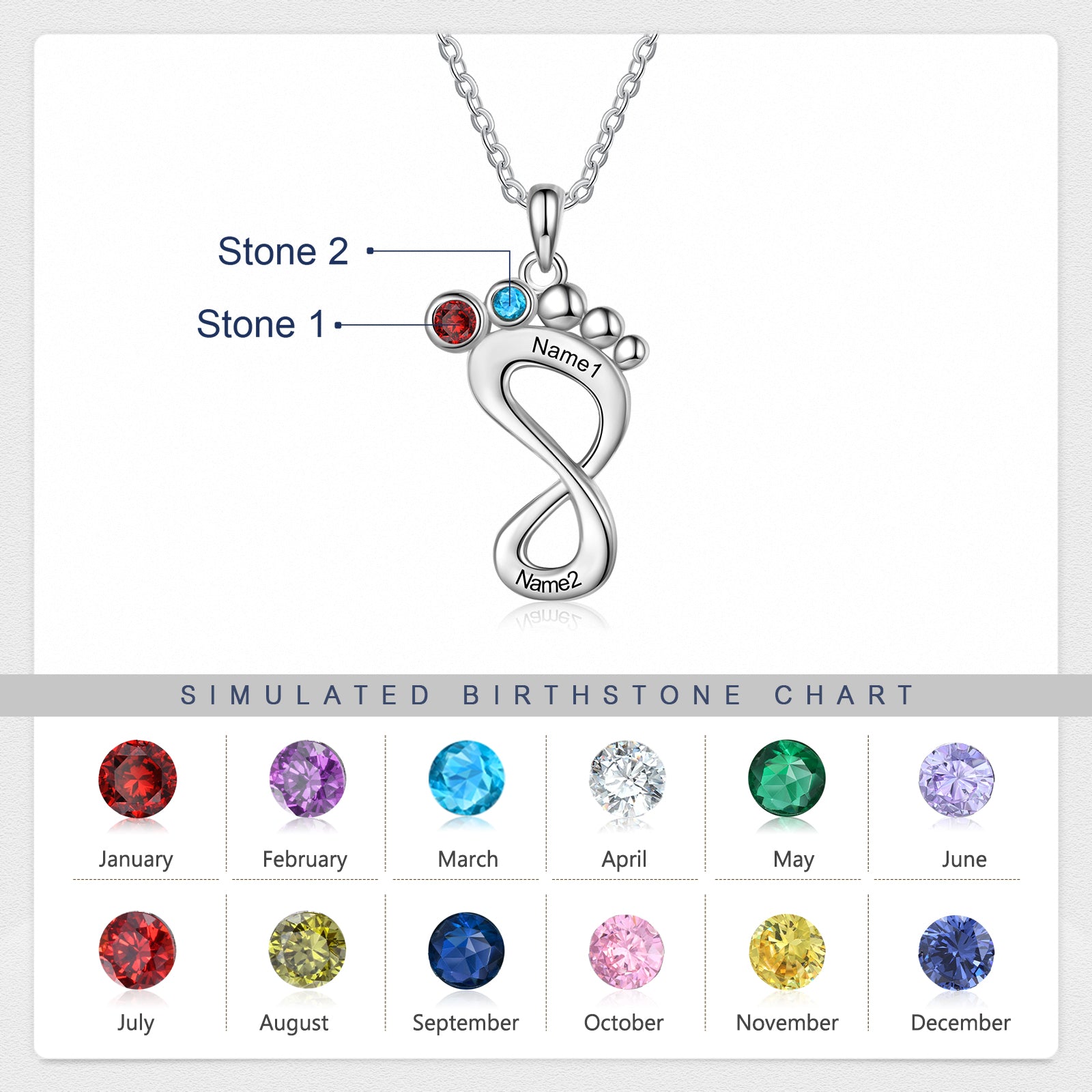 Engraved Rhodium Plated Baby Feet Necklace