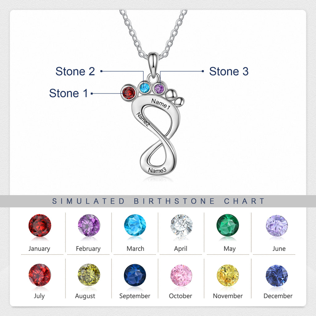 Engraved Rhodium Plated Baby Feet Necklace