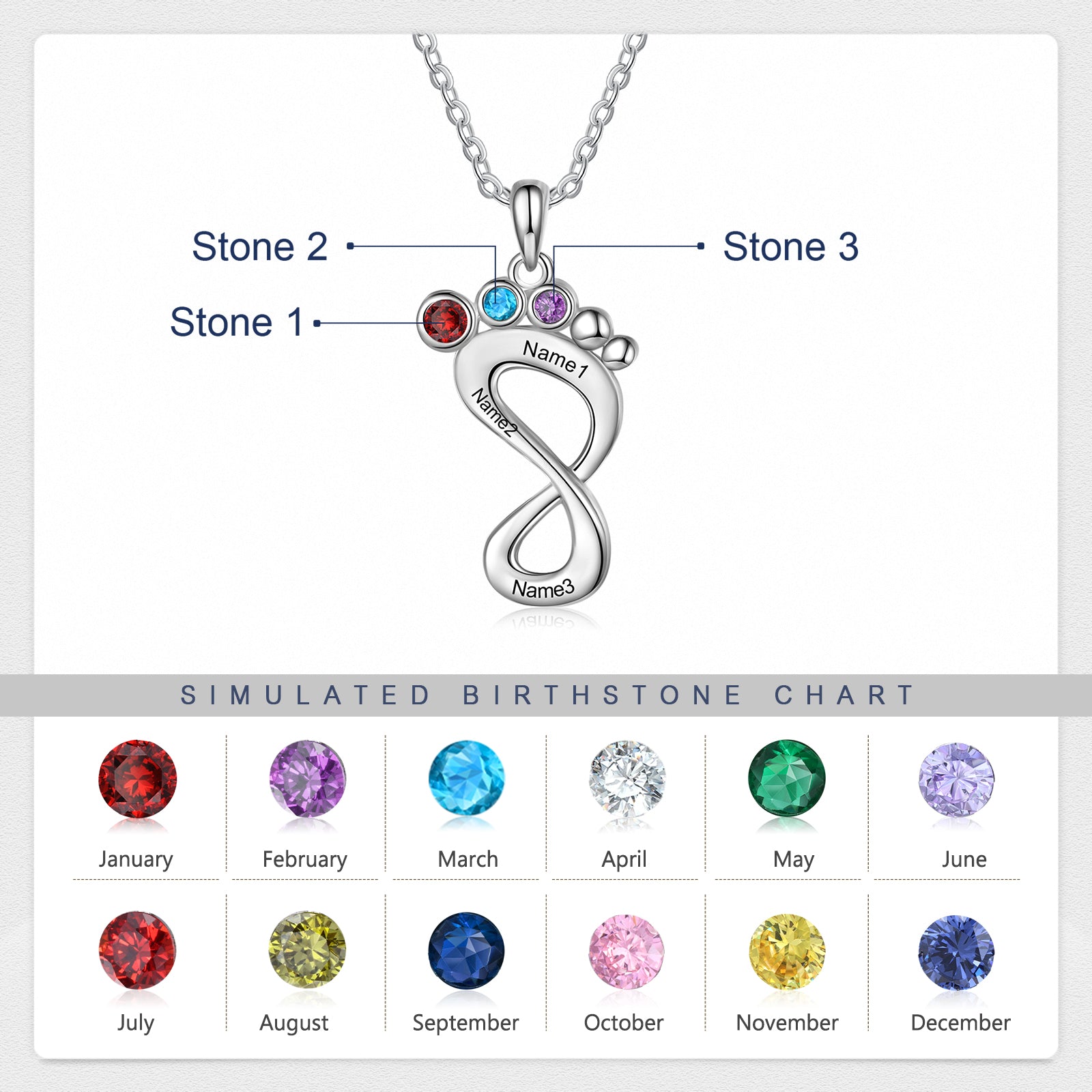 Engraved Rhodium Plated Baby Feet Necklace