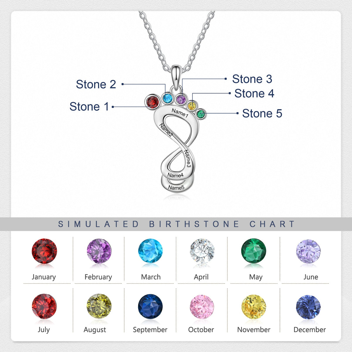 Engraved Rhodium Plated Baby Feet Necklace