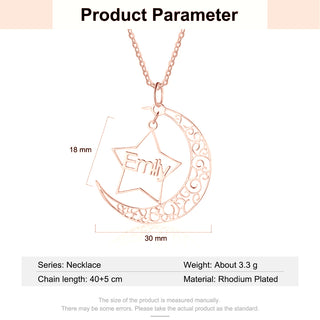 Personalized Rhodium Pated Star Moon Name Necklace