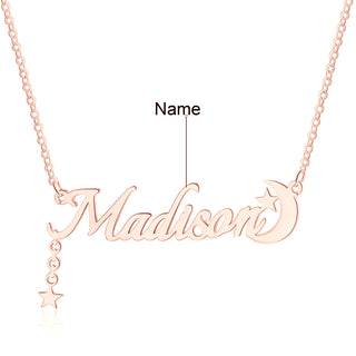Personalized Rhodium Plated Star Moon Name Necklace