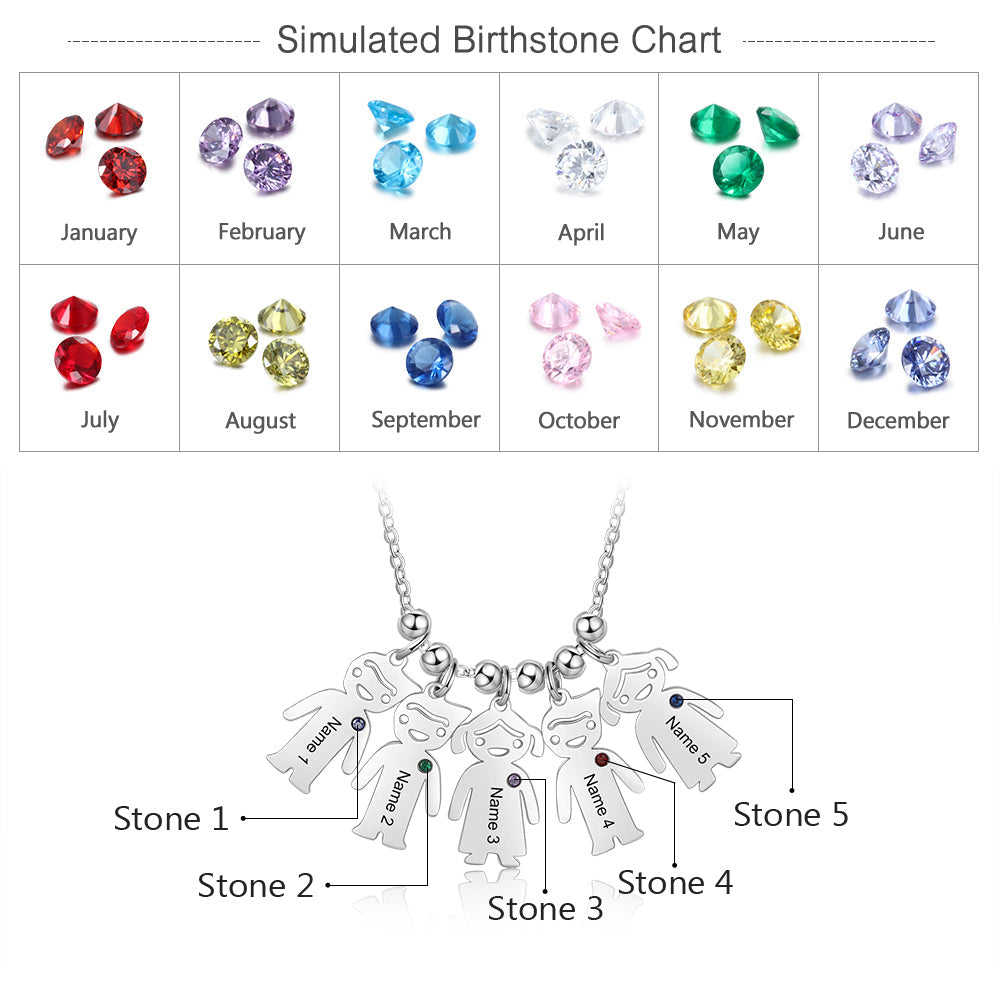 Birthstone & Engraved Stainless Steel Necklace