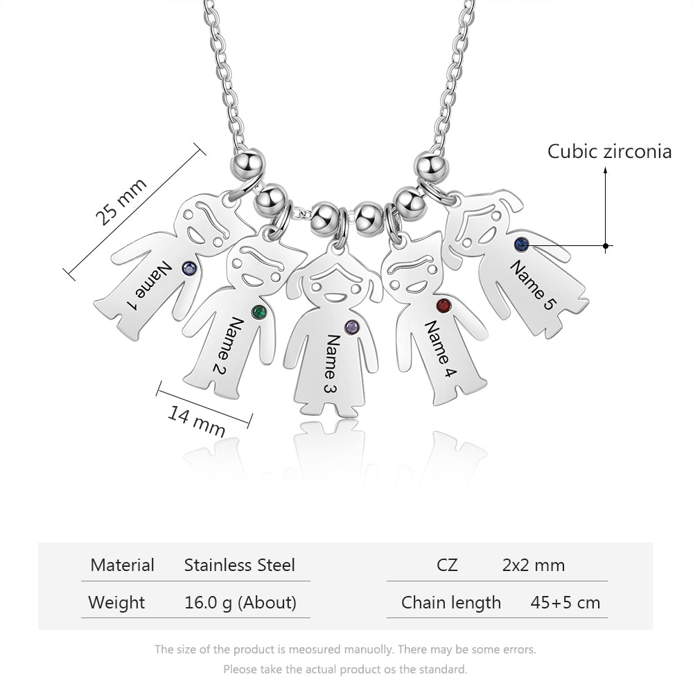 Birthstone & Engraved Stainless Steel Necklace