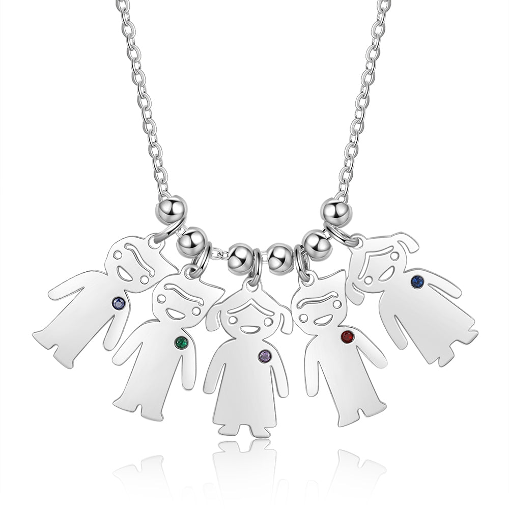 Birthstone & Engraved Stainless Steel Necklace