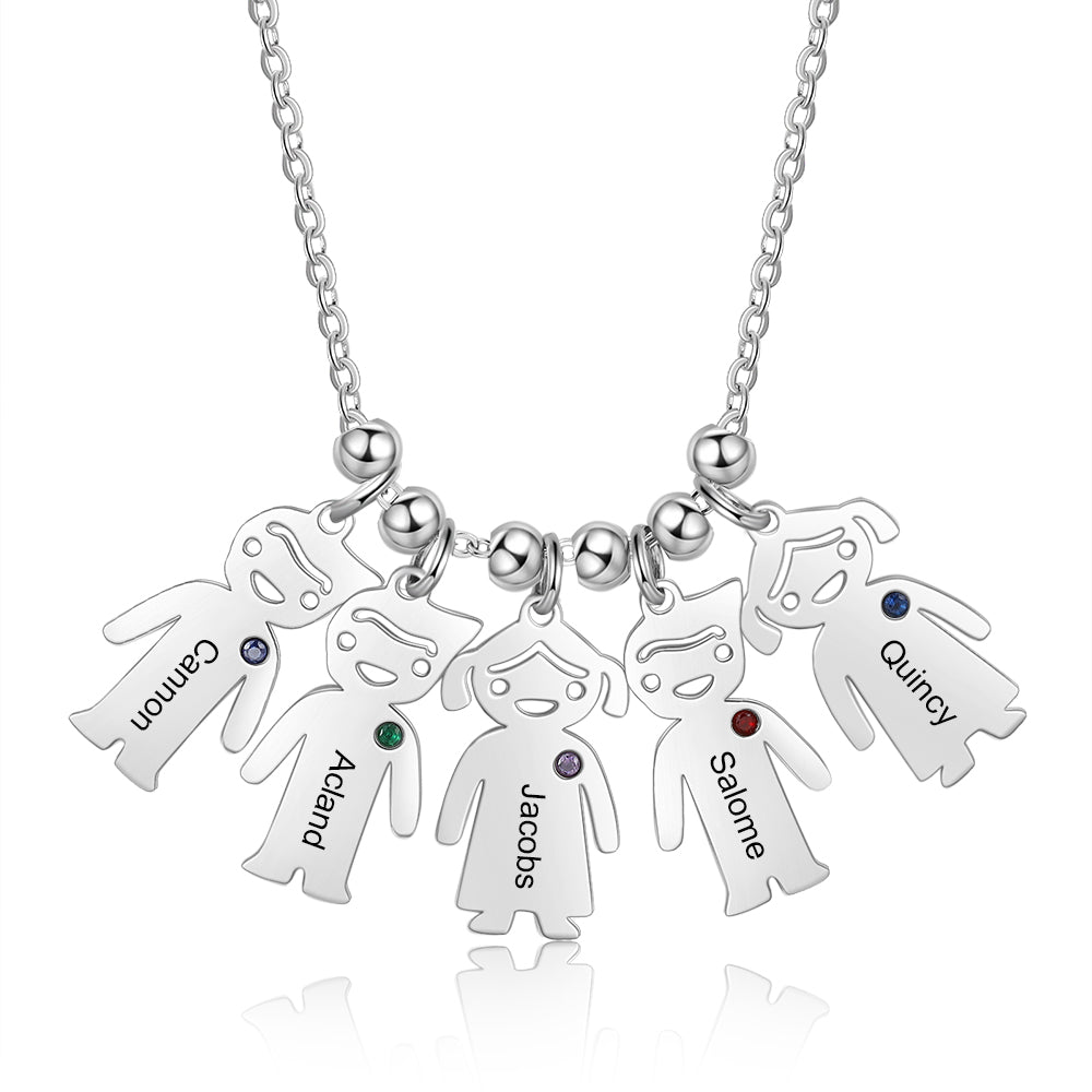 Birthstone & Engraved Stainless Steel Necklace