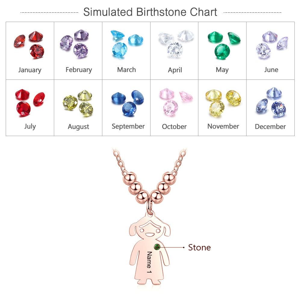 Birthstone & Engraved Stainless Steel Necklace