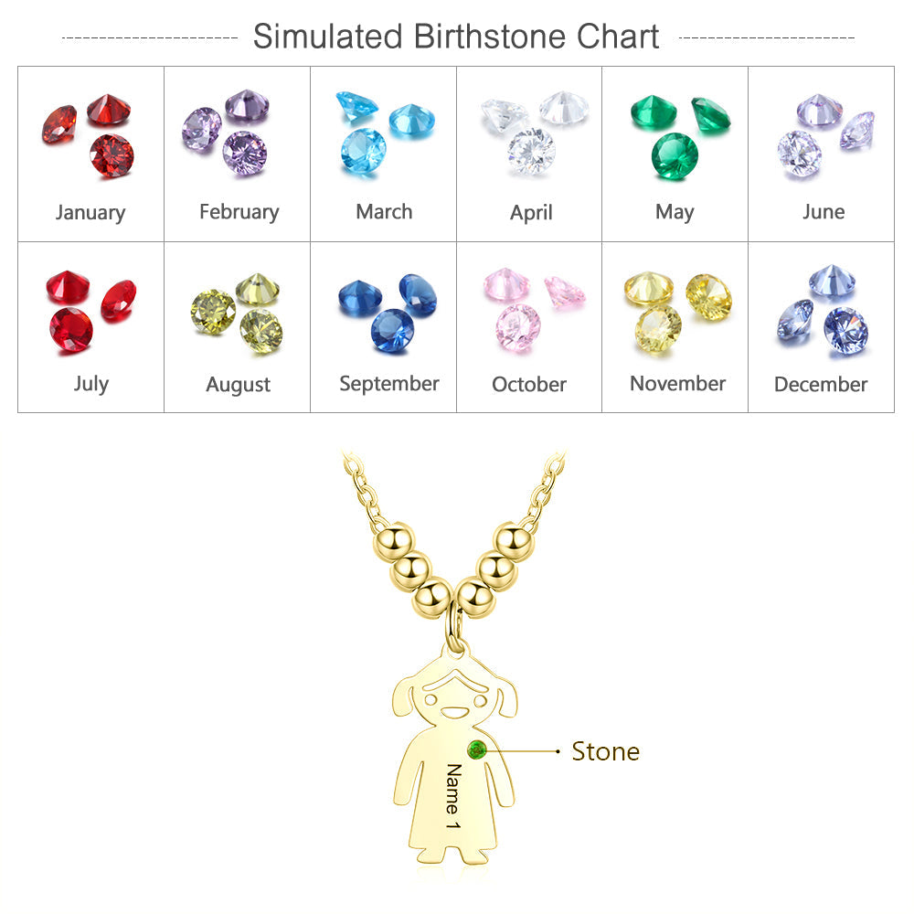 Birthstone & Engraved Stainless Steel Necklace