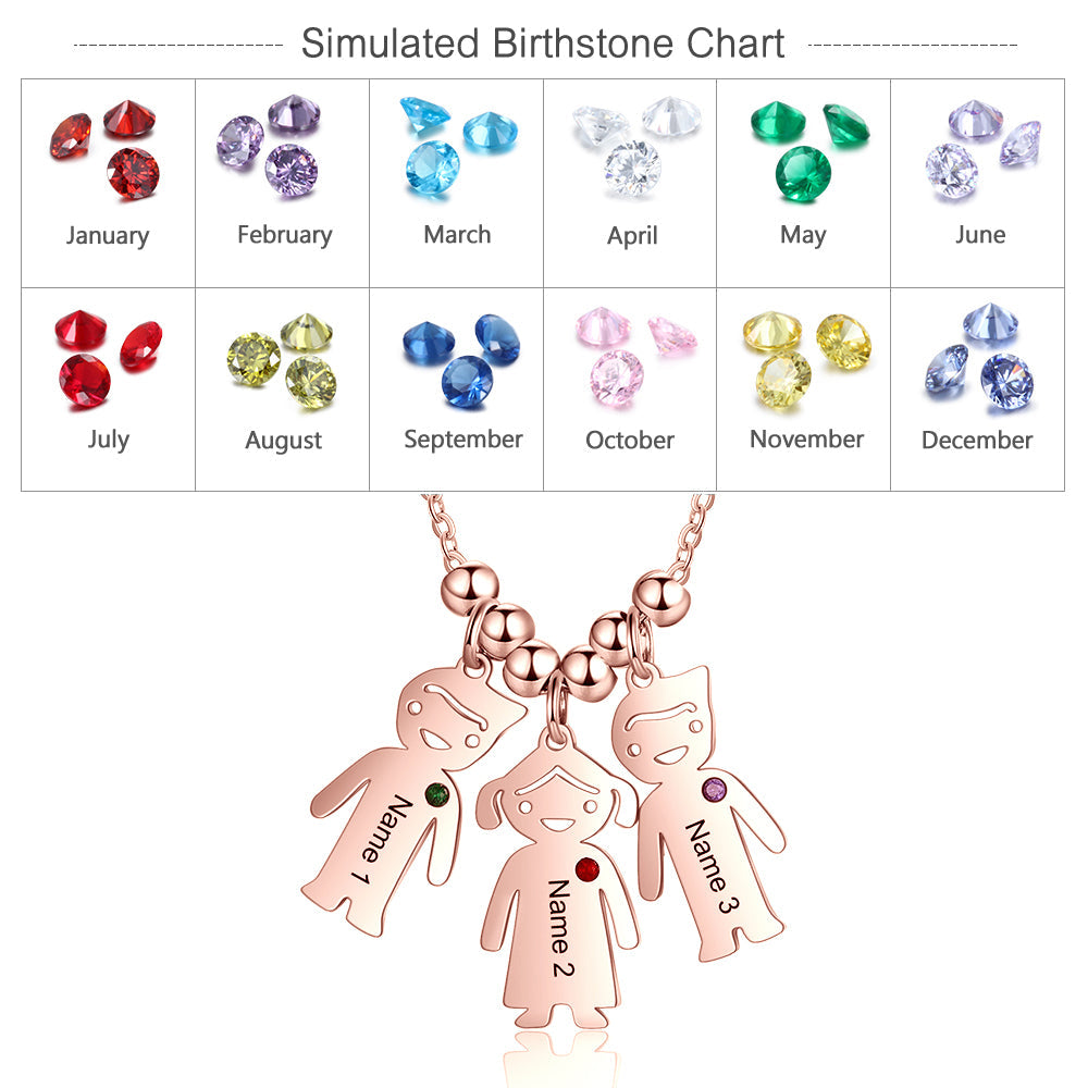 Birthstone & Engraved Stainless Steel Necklace