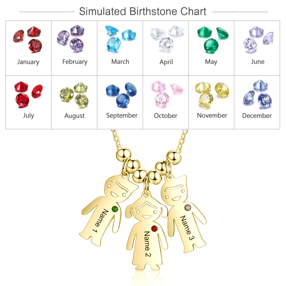 Birthstone & Engraved Stainless Steel Necklace