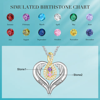 Rhodium Plated Heart Shape Necklace with Birthstone