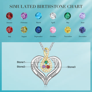 Rhodium Plated Heart Shape Necklace with Birthstone
