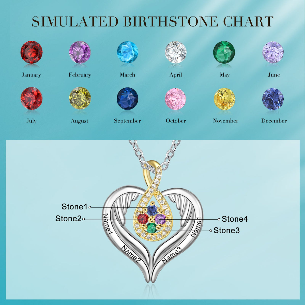 Rhodium Plated Heart Shape Necklace with Birthstone