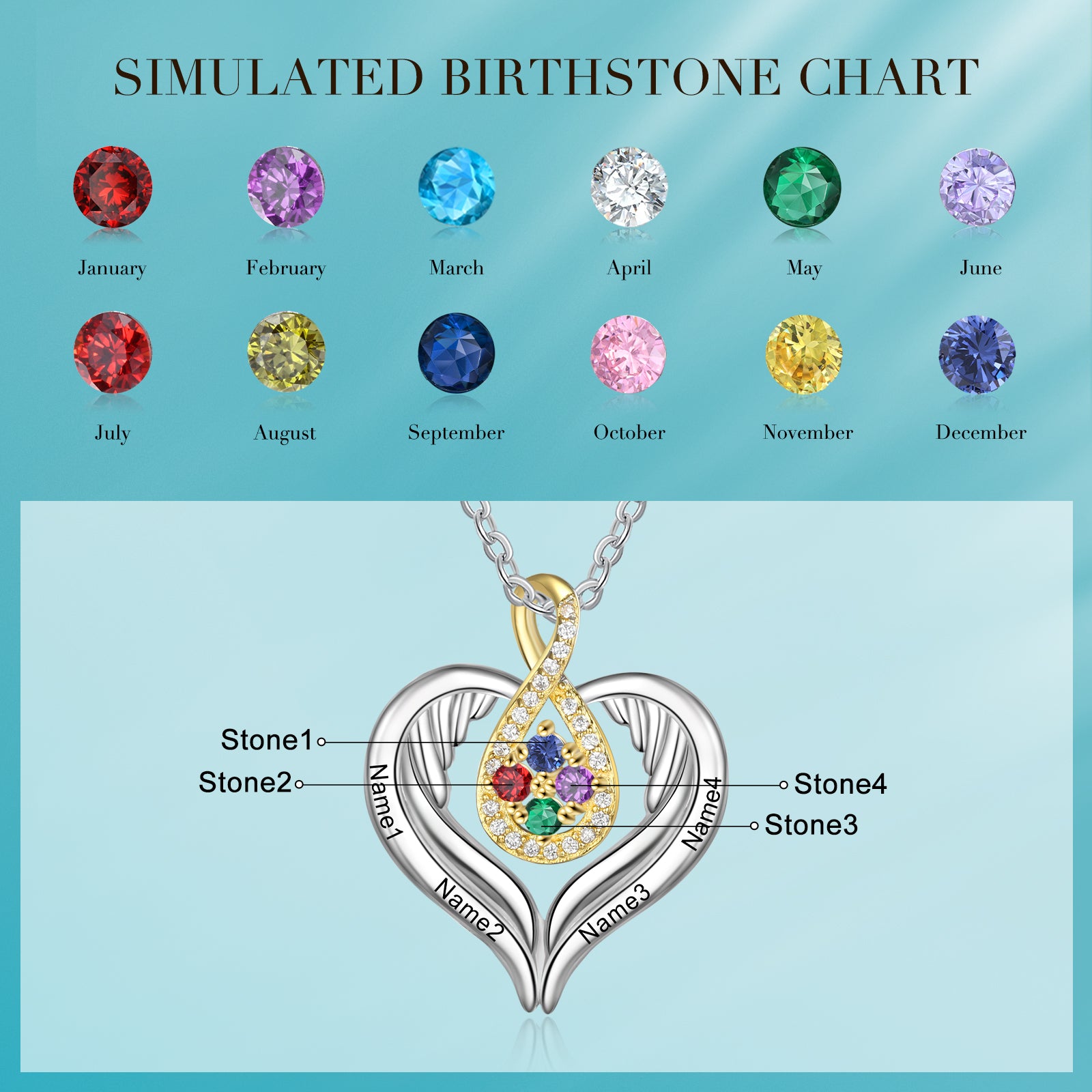 Rhodium Plated Heart Shape Necklace with Birthstone