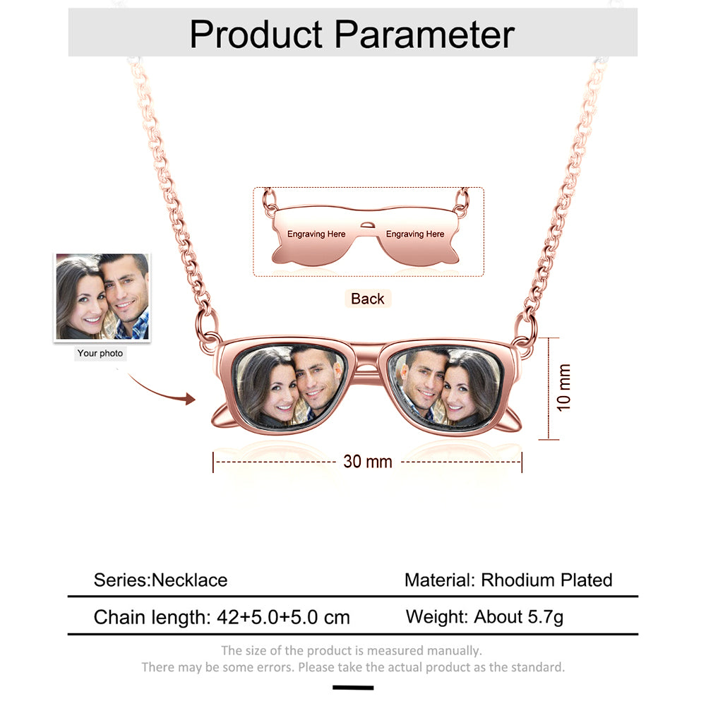 Personalized Rhodium Plated Glasses Pendant Photo Necklace